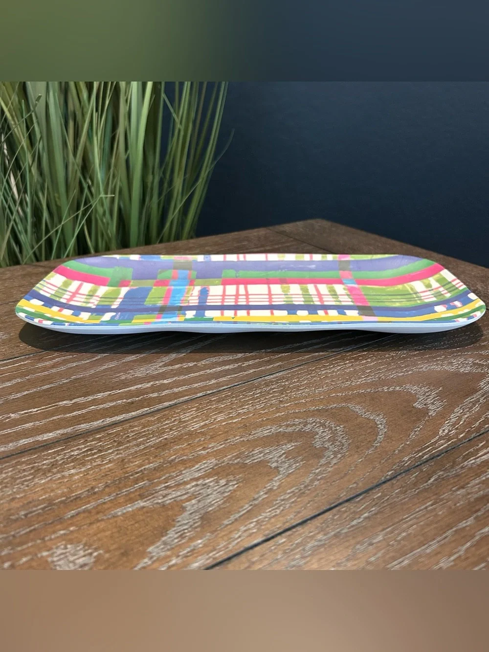 Vera for Anthropologie Plaid Bamboo Melamine Serving Platter